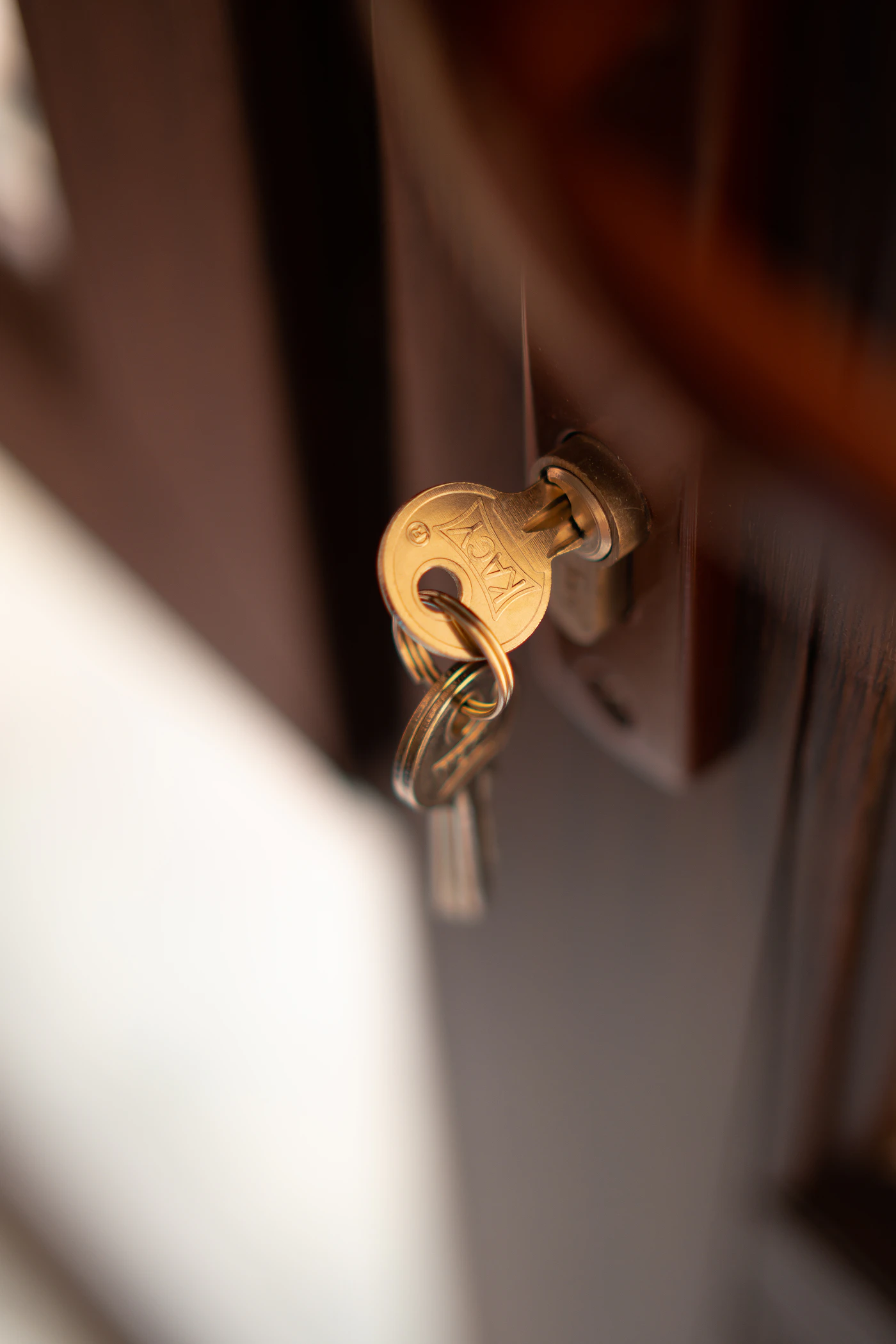 Key in a door lock, lock installation