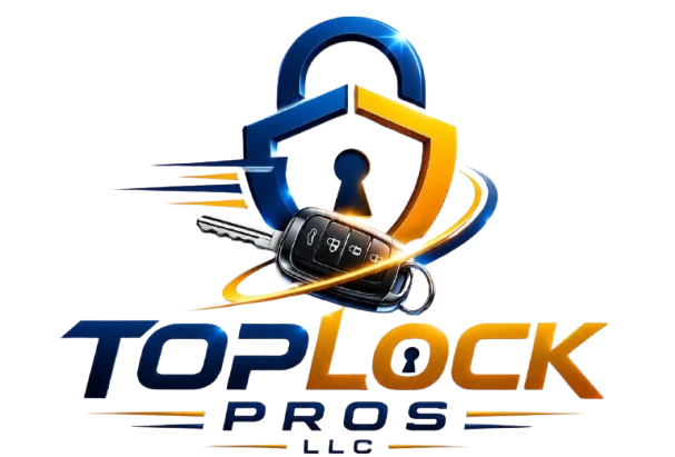 TopLock Pros LLC logo: padlock, shield and car key fob, Mason OH locksmith